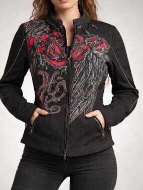 Harley-Davidson Polyester Motorcycle Riding Rose Wings Jacket Ladies Sz Medium
